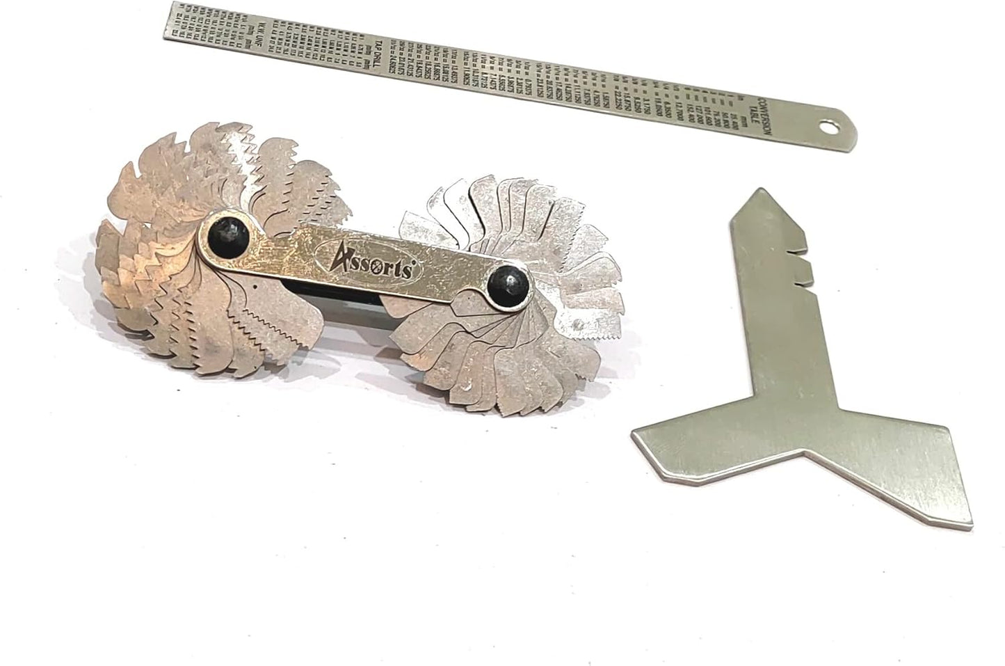 DIY Hand Tool Combo - 51 Blades BSW/Metric Thread Pitch Gauge, 6" /150 mm SS Scale (Ruler) & SS Universal Grinding Gauge