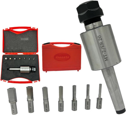 MT2 Shank Rotary Broach Kit with ER-20 Adaptor & 7-Piece Hex Broach Set – Precision Tooling for CNC and Milling Machines