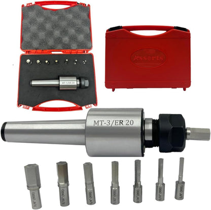 Assorts MT3 Shank Rotary Broach Kit with ER-20 Adapter & 7-Piece Hex Broach Set – Premium Precision Tools for CNC and Milling Operation