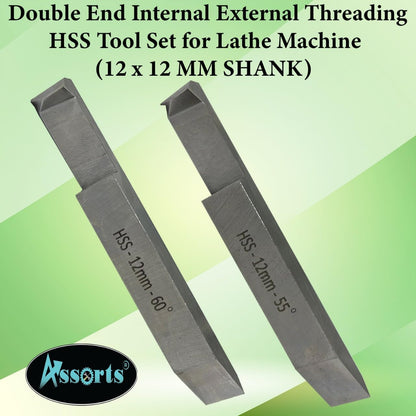 Double End Internal External Threading HSS Tool Set for Lathe Machine (12 x 12 MM SHANK)