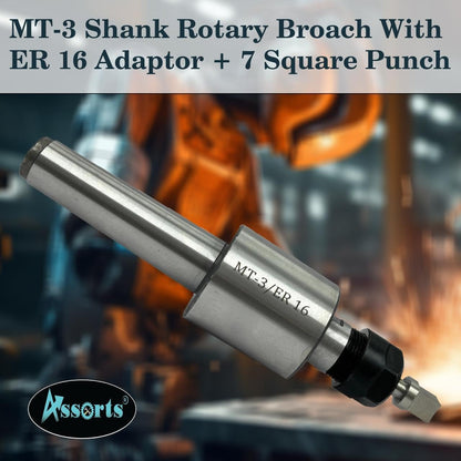 MT3 Shank Rotary Broach Kit with ER16 Adaptor and 7-Pieces Square Broach Set