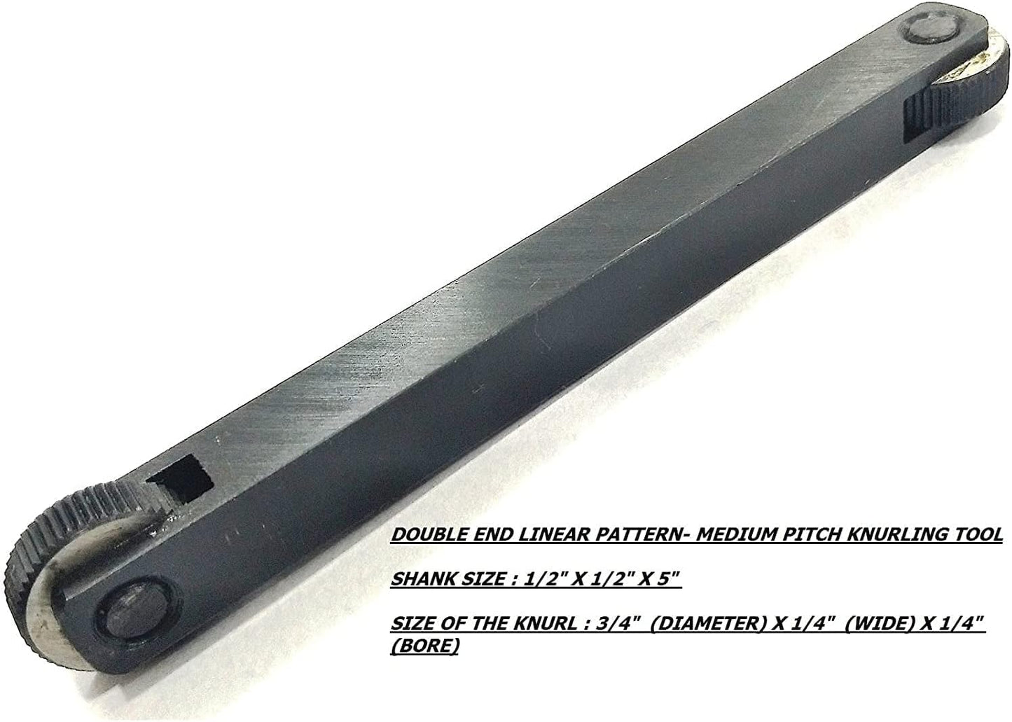 ASSORTS Lathe Knurling Tool Double End Wheel | Linear Pitch | Medium Straight Knurls | EN31 Hardened Knurl Wheels | 1/2" x 1/2" x 5" Holder | 3/4" x 1/4" x 1/4" Knurl Size | For Small & Medium Lathes