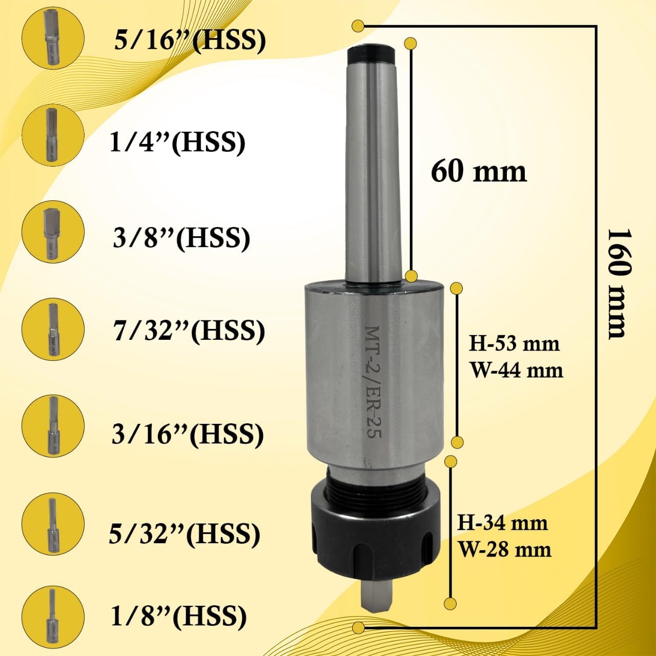 MT2 Shank Rotary Broach with ER-25 Adapter 7 Hex Broaches Set - Precision Machining Tool Kit
