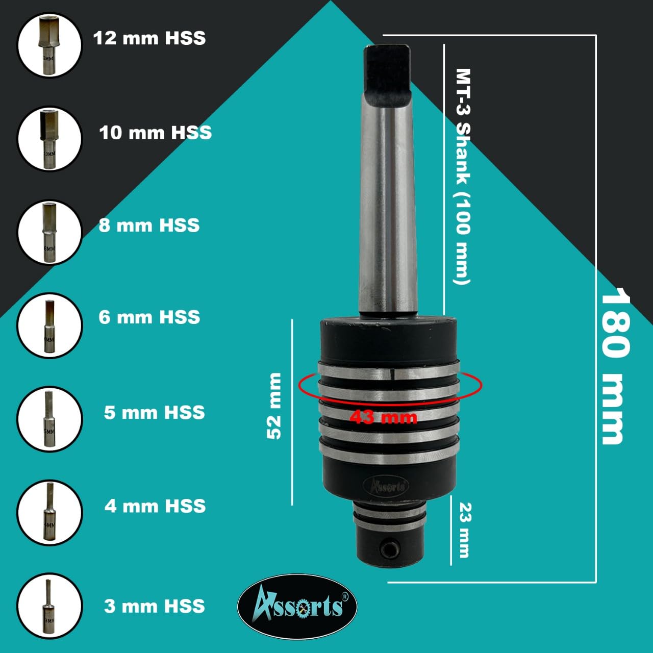 Assorts MT3 Teng Style Rotary Broaching Tool with 7 HSS Hex Punches (3mm–12mm) – High Precision Lathe Broach Set