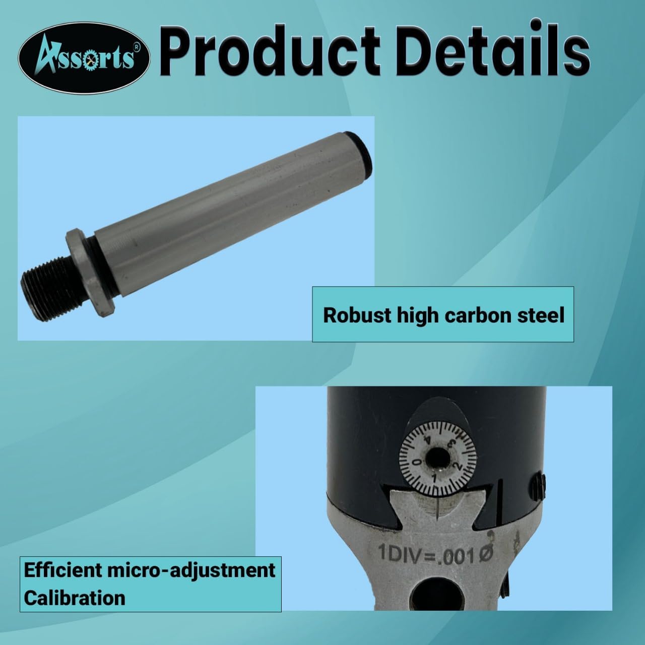 QUALITY PRECISION BORING HEAD DIAMETER 1.5" INCHES WITH CARBIDE TOOLS// 1 DIV: 0.001 THOU (3MT SHANK (M12 X 1.75 DRAWBAR))