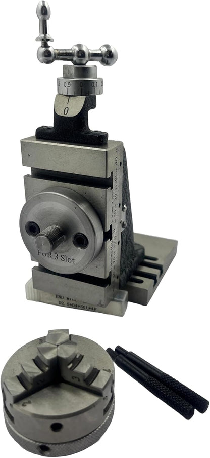 Assorts New High-Precision Mini Fixed Vertical Slide (90mm X 50mm) with Integrated Side Scale (3 Slots) and Base Plate, Featuring a 50mm 3-jaw Self-Centering Chuck with Back Plate