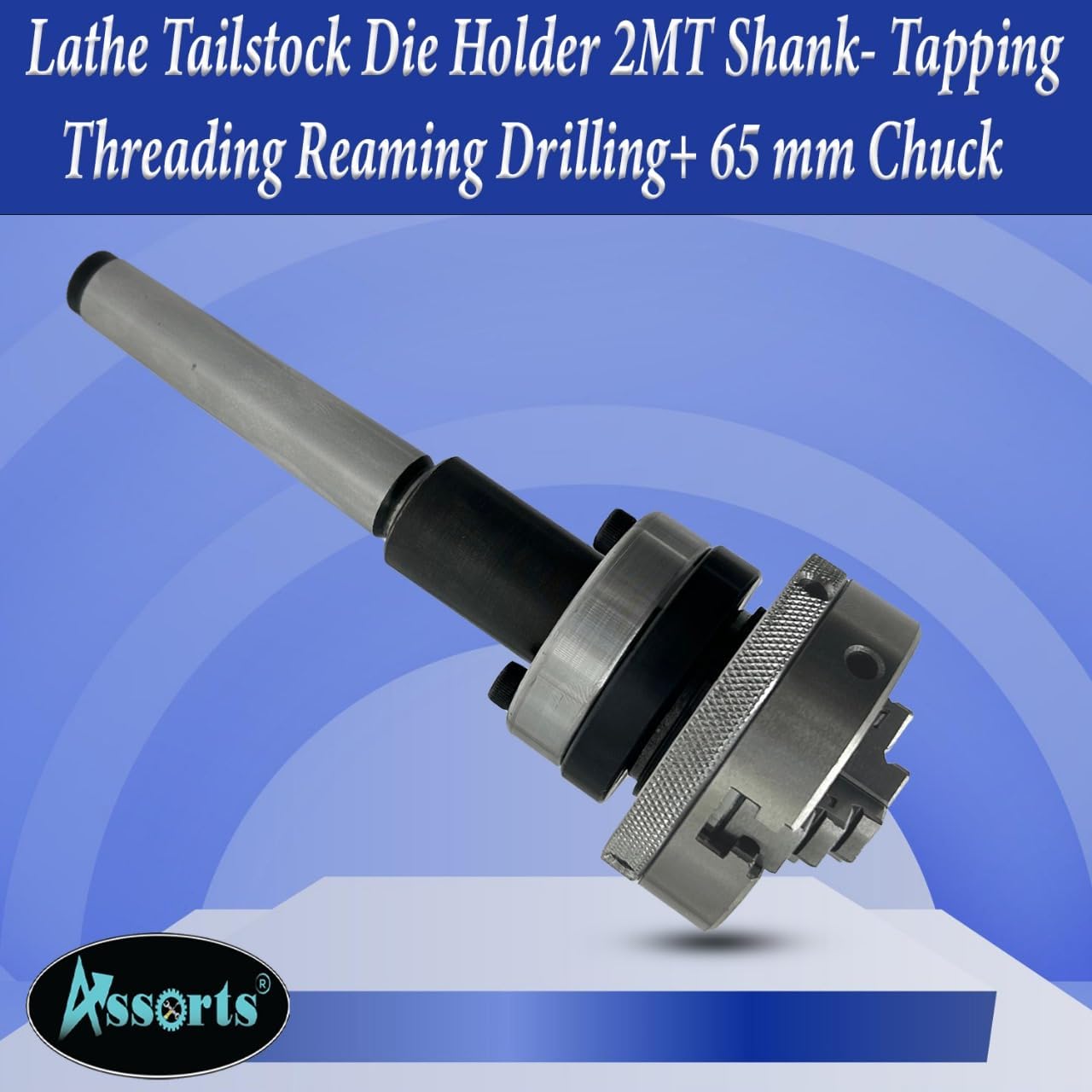 Lathe Tailstock Die Holder 2MT Shank- Tapping Threading Reaming Drilling+ 65 mm 3 jaw Self-Centering Chuck