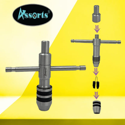 ASSORTS Precision Guiding Tap Wrench with Detachable Spinning Cap - Tool Steel, 1/2" Capacity
