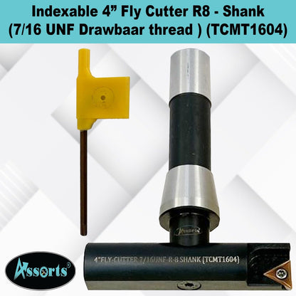ASSORTS 4″ Indexable Fly Cutter with R8 Shank (7/16-20 UNF Drawbar Thread), Balanced Face Milling Tool with TCMT1604 Insert for Smooth Surface Finish & Precision Machining
