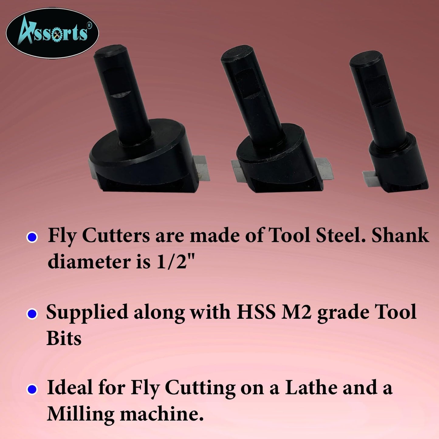 Set of 3 Pcs Fly Cutters 1/2" SHANK + HSS Tool Bit-Wooden Stand