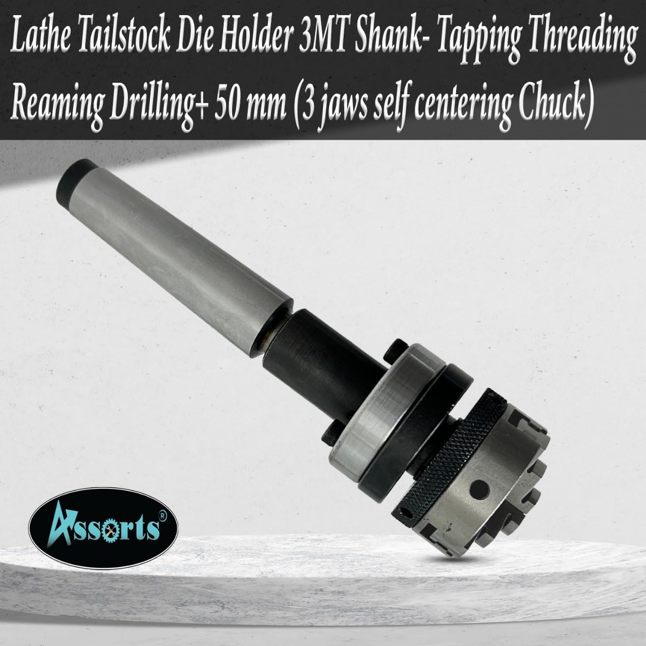 Lathe Tailstock Die Holder 3MT Shank- Tapping Threading Reaming Drilling+ 50 mm 3 jaw Self-Centering Chuck