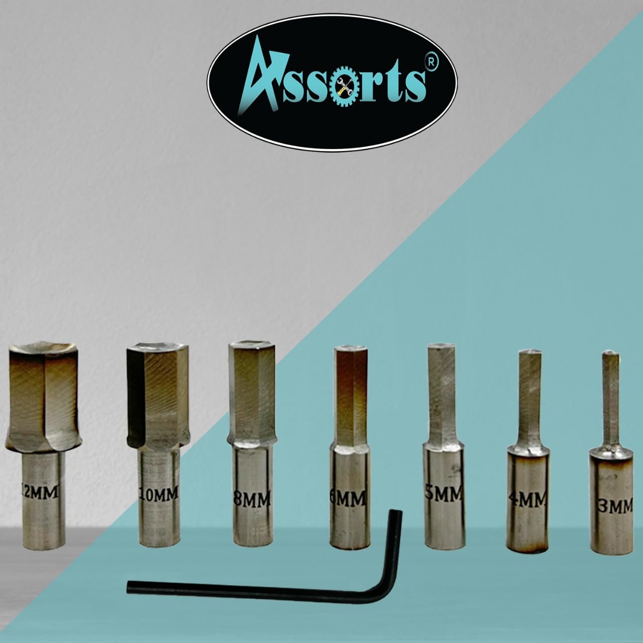 Assorts® MT2 Shank Rotary Broaching Live Center Set with 7 HSS Hex Punches (3mm–12mm) – Tool for Lathe Metalworking – Internal Hex Hole Cutting with Broaching Instructions