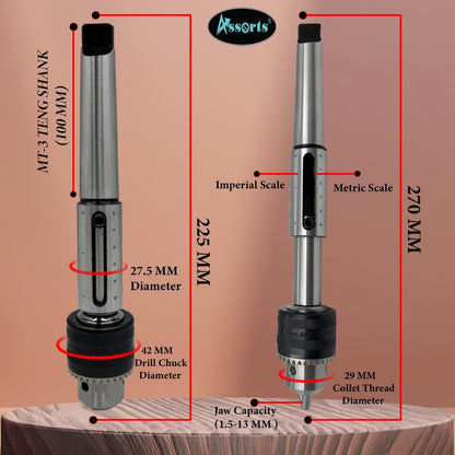 Assorts 3MT Tapping, Threading, and Reaming Die Holder Set with Drill Chuck - Metric
