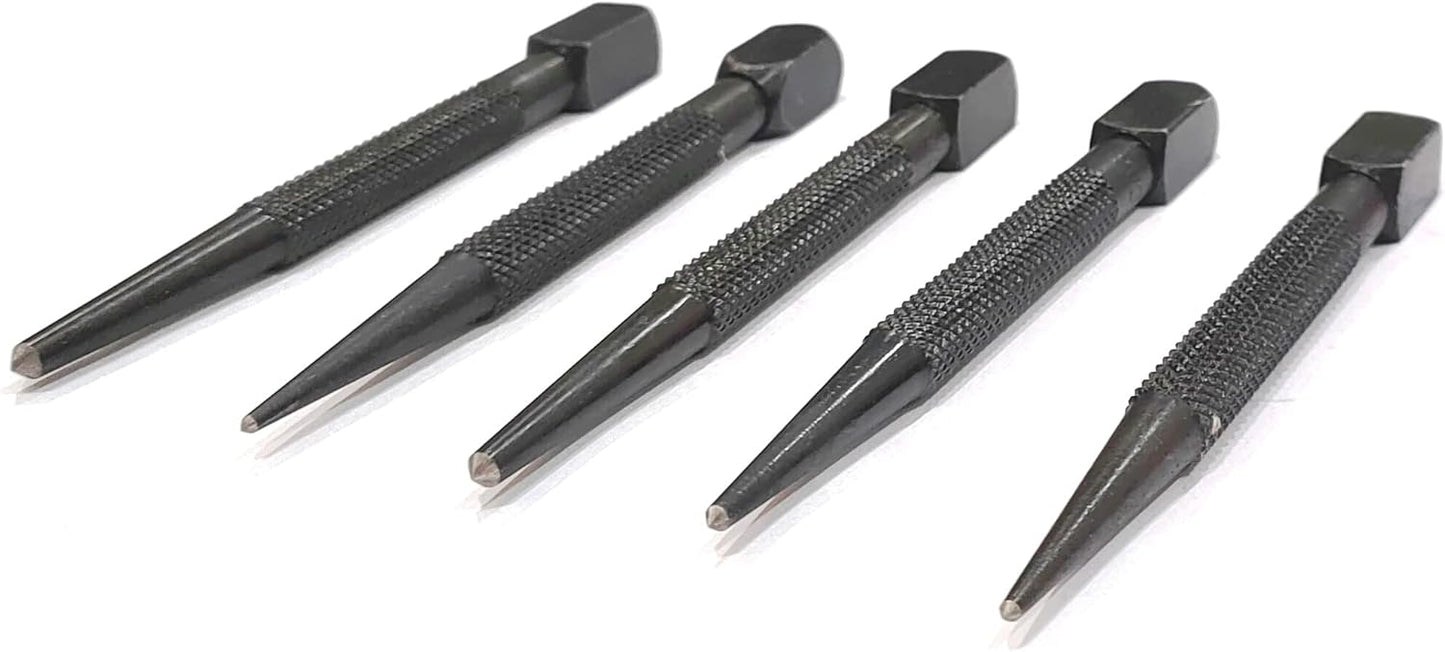 5 Pc square head knurled body grip Center punch-Imperial sizes II Hard & ground tip