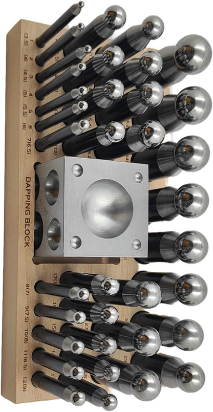 ASSORTS 37pcs Medium Doming Block Swage Punch Set Made of Steel Dapping Die Jewellers Tool