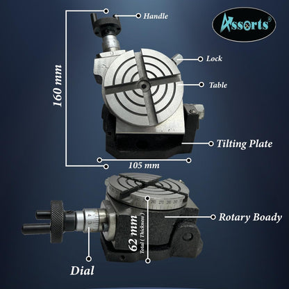 New 3" Inches (75 mm) Quality Tilting Rotary Table for Milling Machines