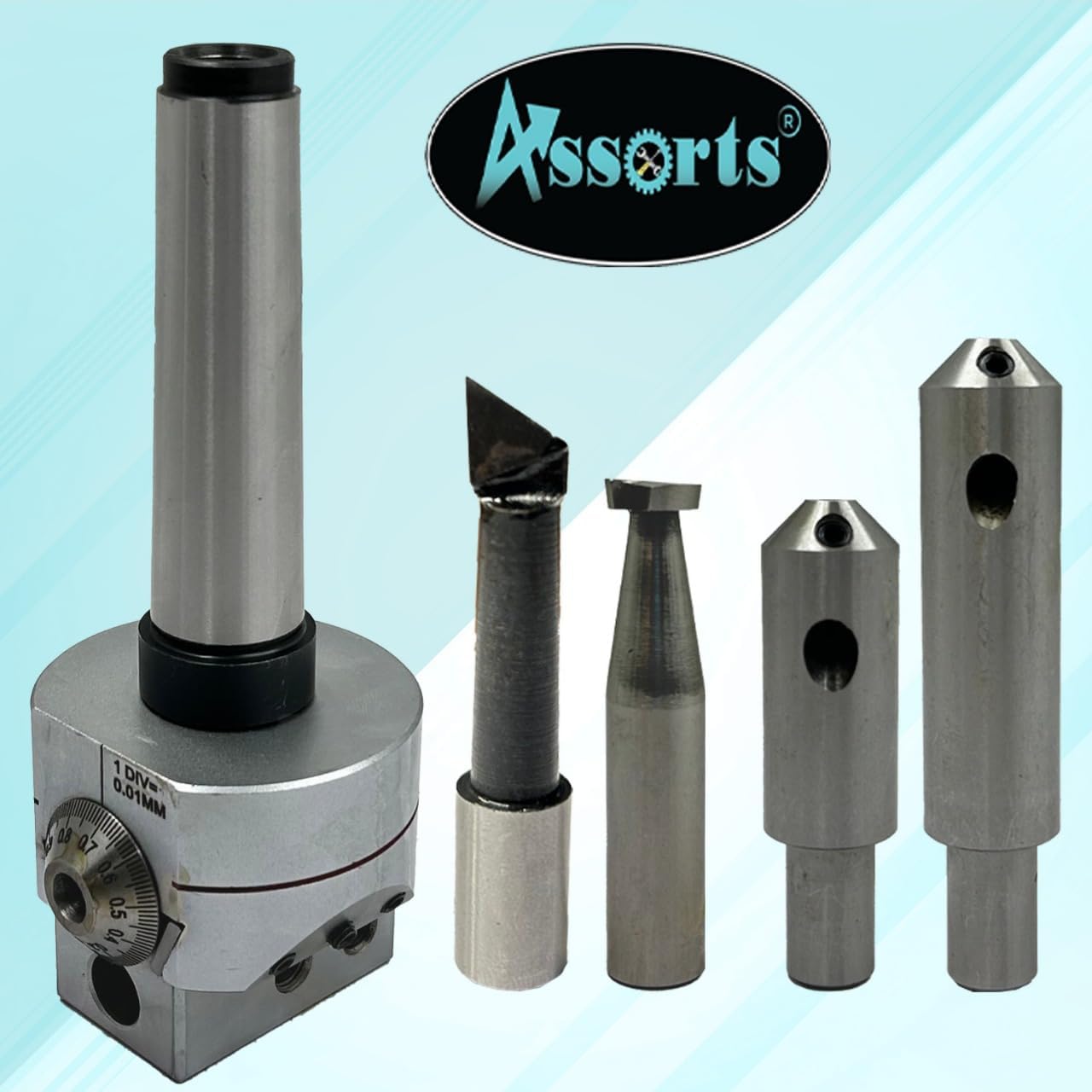 Boring Head 62 mm Diameter for Lathe, milling Machine Tools Accessories with Fly Cutters, Carbide brazed Tool Sets // 1 div=0.01 mm (Morse Taper mt3 (m12 x 1.75 Drawbar))