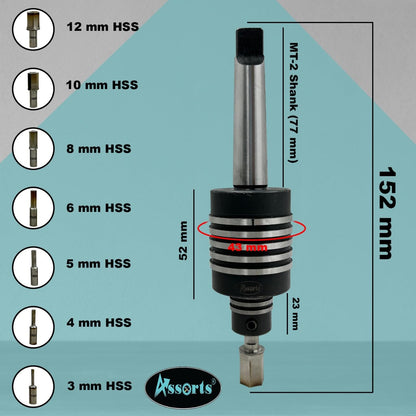 Assorts MT2 Shank Rotary Broaching Live Center Set with 7 HSS Hex Punches (3mm–12mm) – Teng Style Tool for Lathe Metalworking