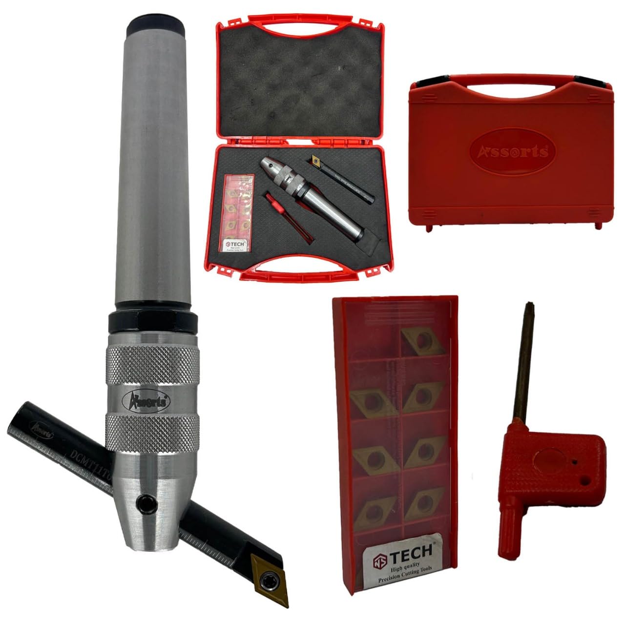 Assorts New Developed Fly Cutter with MT3 Shank & Indexable Boring Bar – Includes 10 PCS DCMT 11T304 Inserts, T-15 Key & Plastic Case | Perfect for Facing & Boring | Watch Video for Details