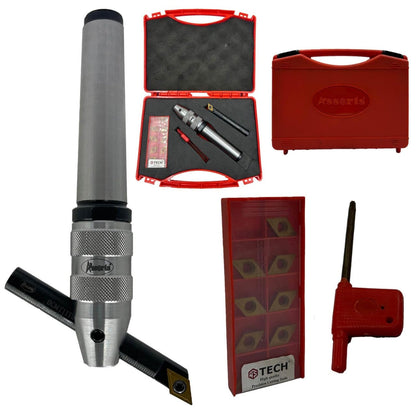 Assorts New Developed Fly Cutter with MT3 Shank & Indexable Boring Bar – Includes 10 PCS DCMT 11T304 Inserts, T-15 Key & Plastic Case | Perfect for Facing & Boring | Watch Video for Details