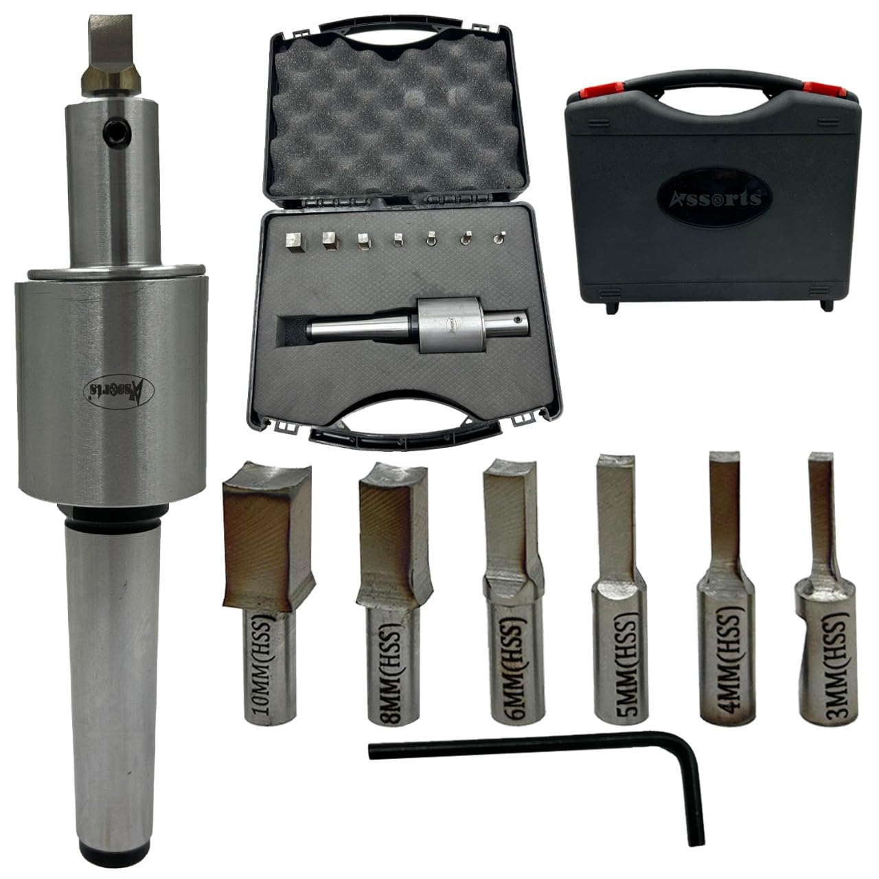 Assorts Newly Developed Rotary Broach (Metric) – MT3 Shank (M12 x 1.75 mm Drawbar) + 7 PCS H.S.S. Square Punch Set (3–12 mm)-Enhanced with Wobble Feature
