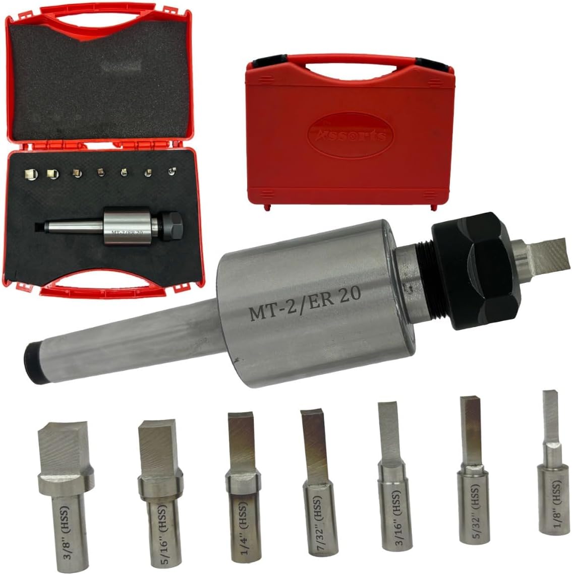 MT2 Shank Rotary Broach Kit with ER-20 Adaptor & 7-Piece Square Broach Set – Precision Tooling for CNC and Milling Machines