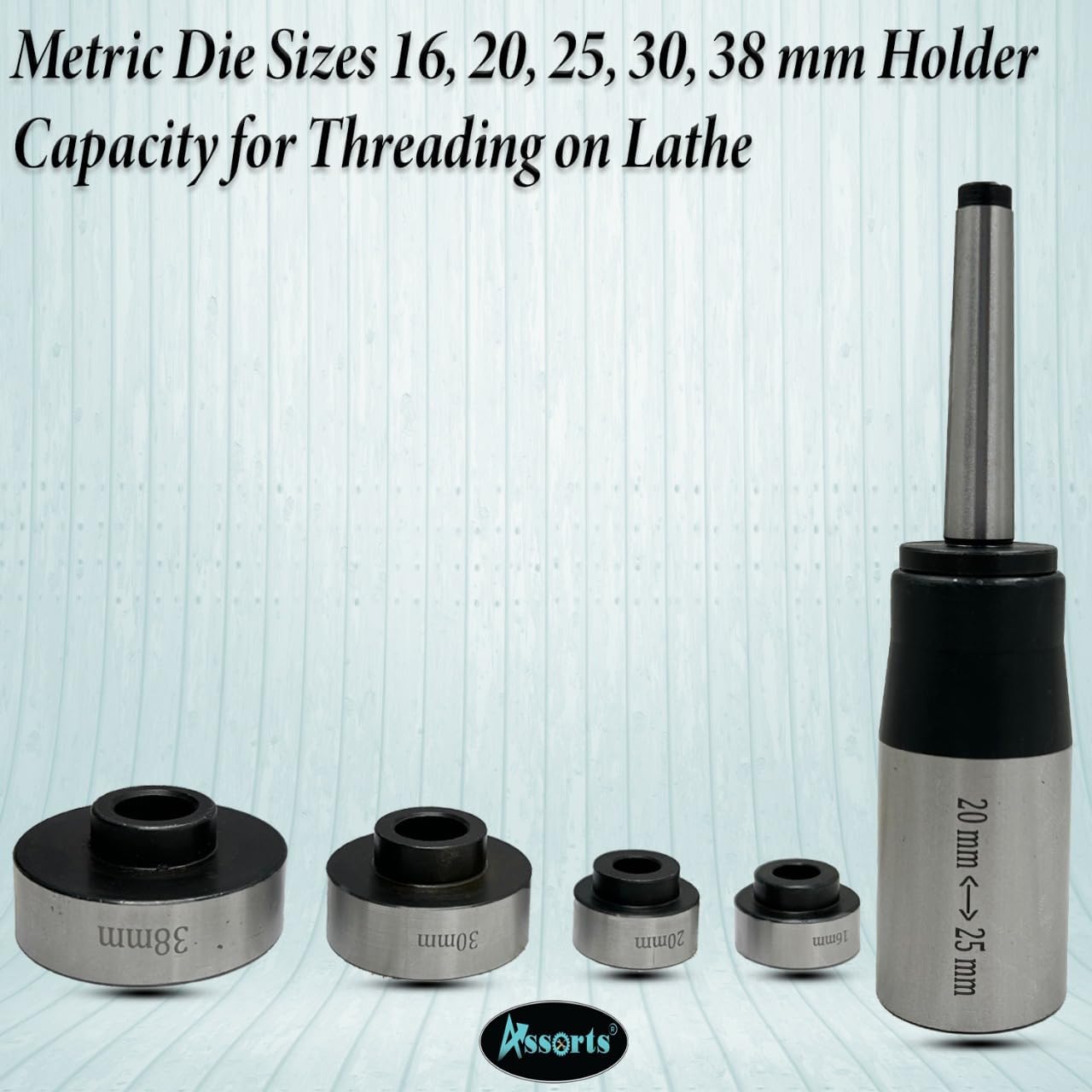 Assorts' Metric Die Holder with 3MT Shank for Lathe Threading - Die Sizes 16, 20, 25, 30, and 38 mm