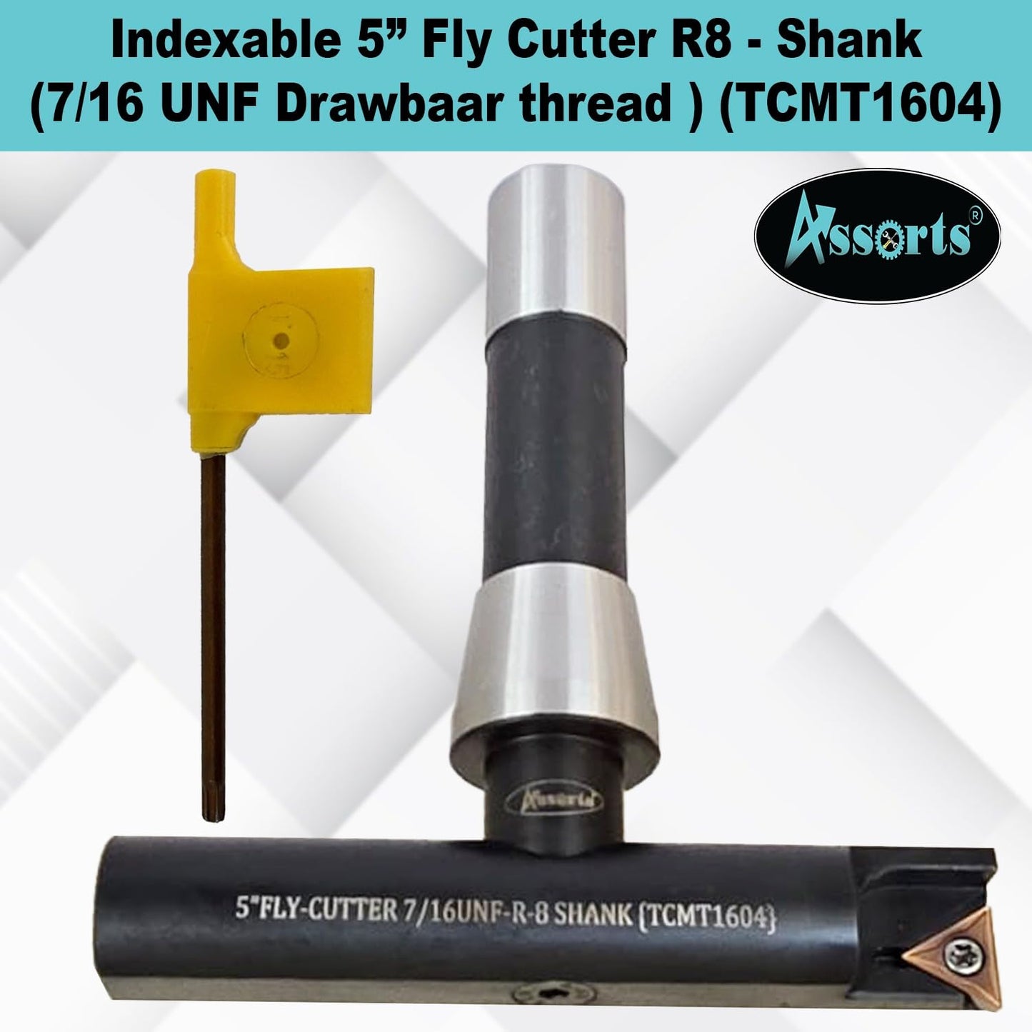 Assorts 5″ Balanced Fly Cutter Indexable Face Milling Cutter with R8 Shank (7/16 UNF Drawbar), Single TCMT1604 Insert, Torx Screw & Star Key Included