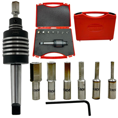 Assorts MT2 Shank Rotary Broaching Live Center Set with 7 HSS Hex Punches (3mm–12mm) – Teng Style Tool for Lathe Metalworking
