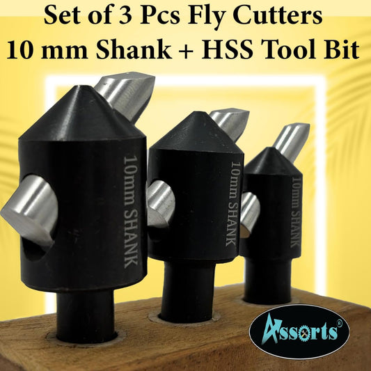 Set of 3 Fly Cutters with 10mm Shank HSS Tool Bit