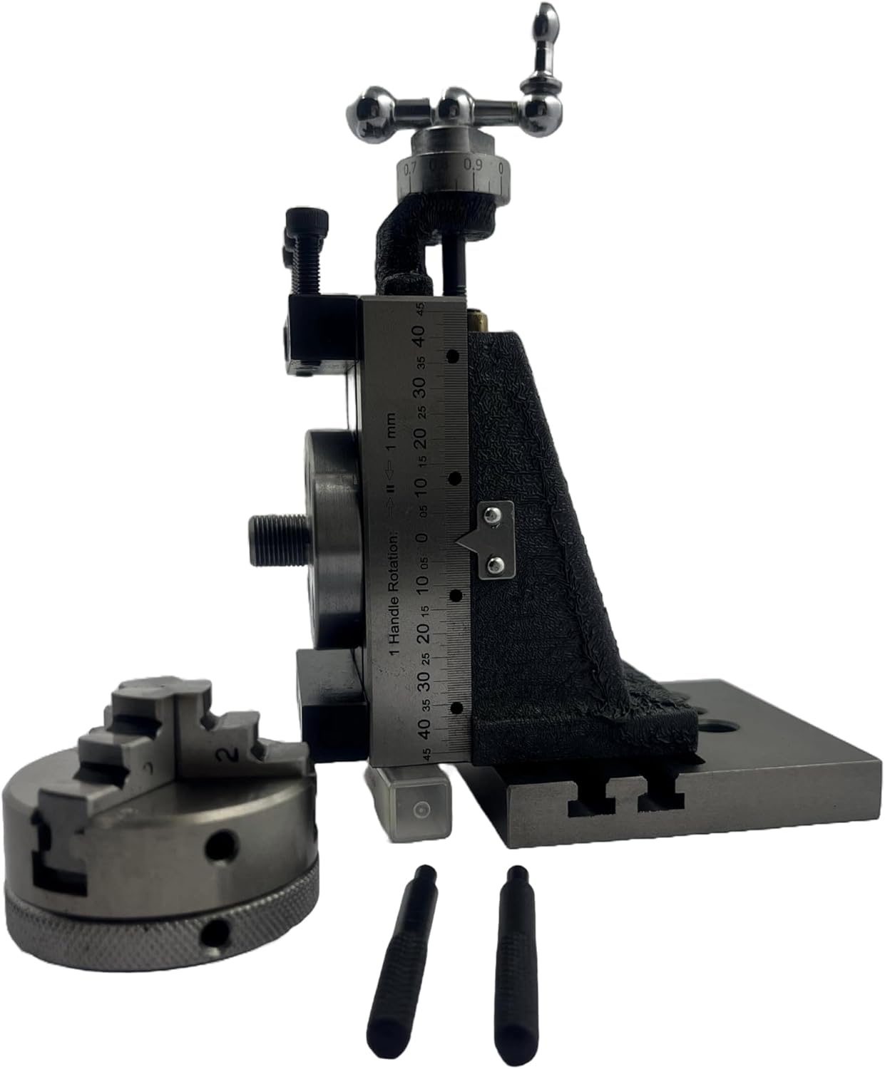 Assorts New Mini Fixed Vertical Slide with 2-Slot Side Scale and Sturdy Base Plate, Featuring a 50mm 3-Jaw Self Centering Chuck with Enhanced Stability Back Plate for Mini lathe metalworking