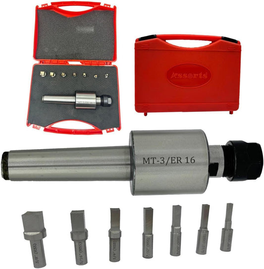 MT3 Shank Rotary Broach Kit with ER16 Adaptor and 7-Pieces Square Broach Set