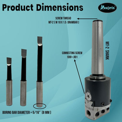 QUALITY PRECISION BORING HEAD DIAMETER 1.5" INCHES WITH CARBIDE TOOLS// 1 DIV: 0.001 THOU (3MT SHANK (BSW 3/8" X 16 TPI DRAWBAR))