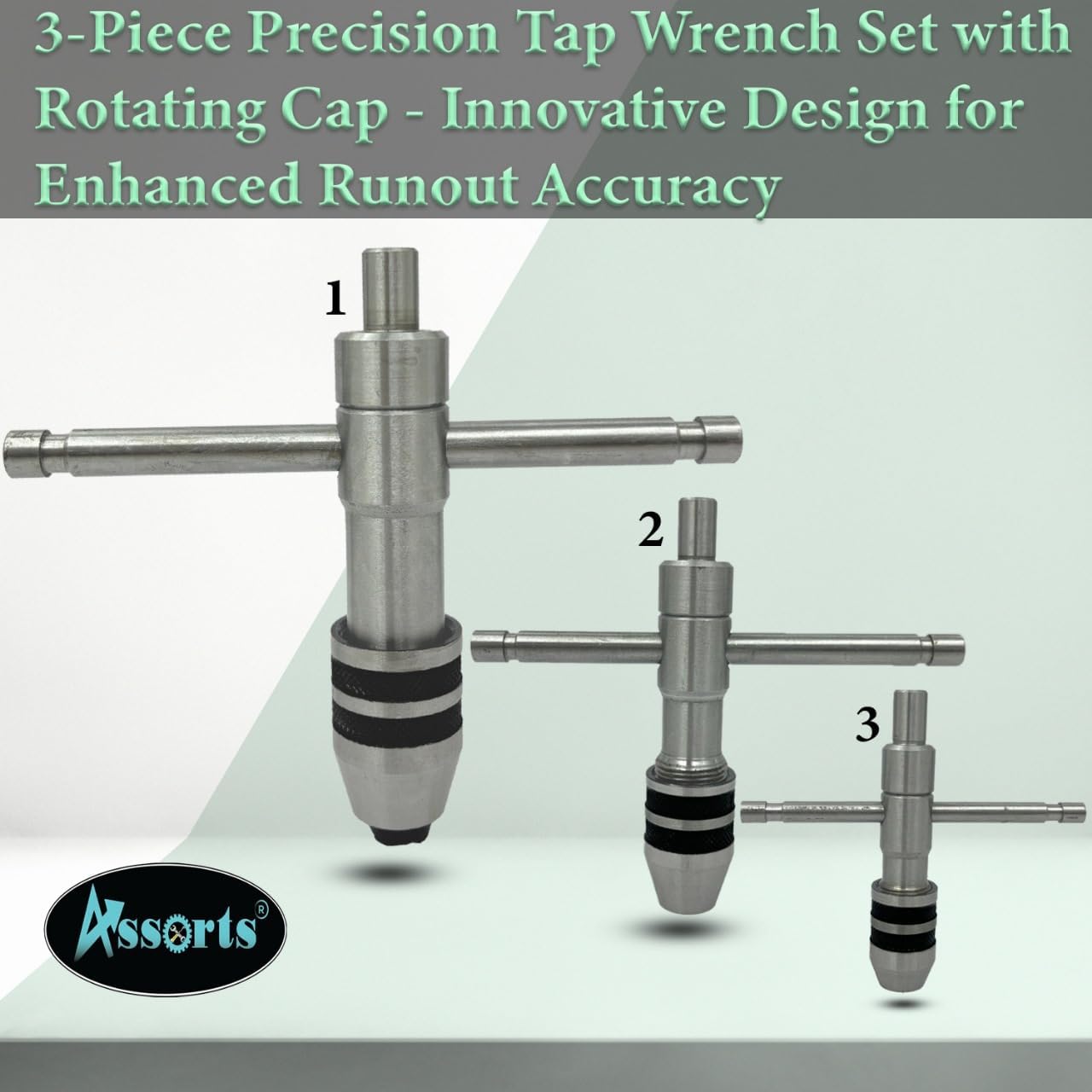 ASSORTS 3-Piece Precision Tap Wrench Set with Rotating Cap - Innovative Design for Enhanced Runout Accuracy