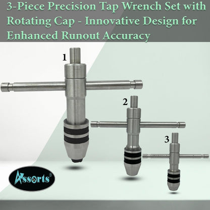 ASSORTS 3-Piece Precision Tap Wrench Set with Rotating Cap - Innovative Design for Enhanced Runout Accuracy