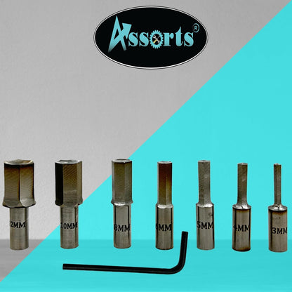 ASSORTS MT3 Shank Rotary Broach ER-25 Adapter with 7 HEX Broaches (3mm to 12mm) | Precision CNC Tooling for Hexagonal Hole Cutting | Durable Metalworking Broach Set