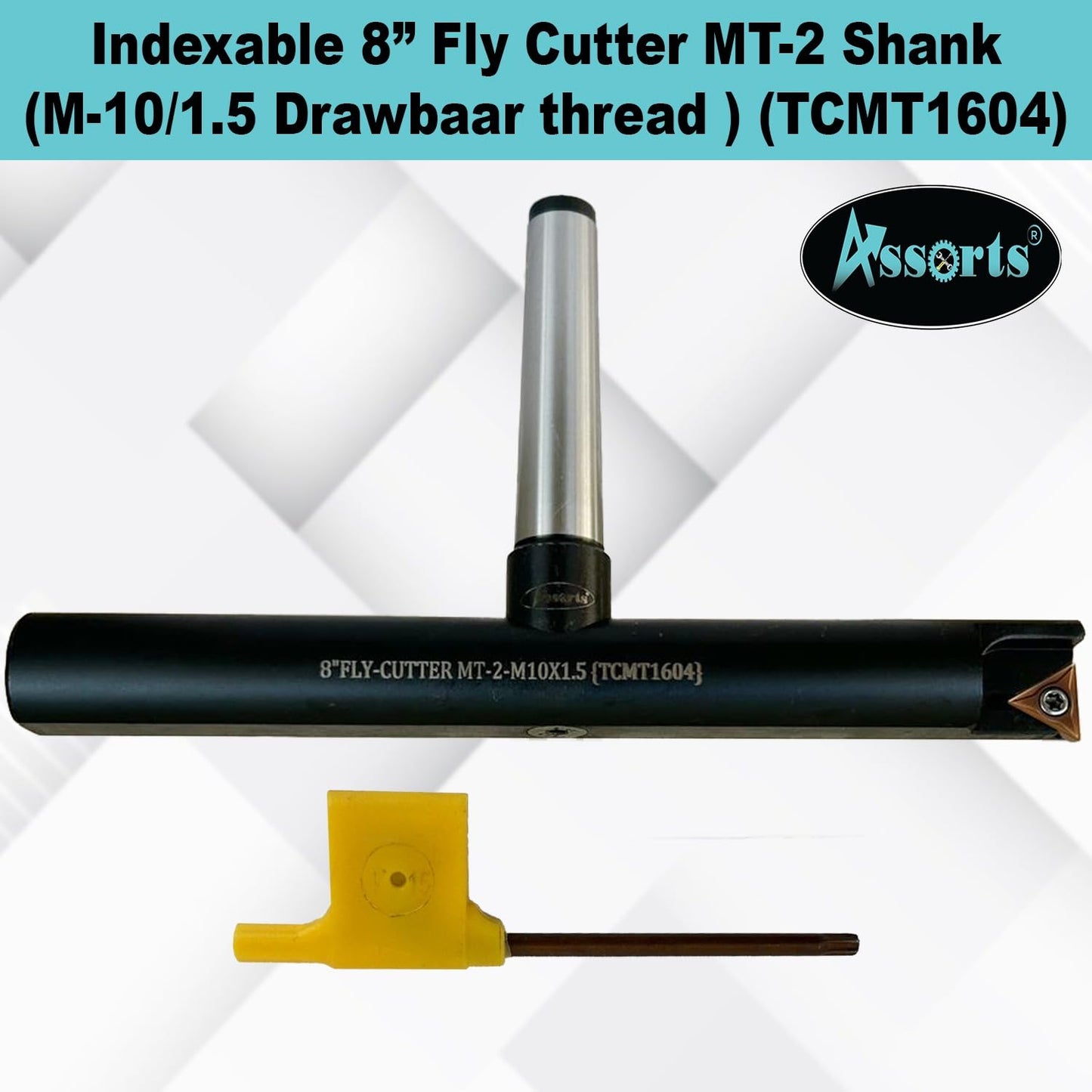 Assorts 8″ Balanced Fly Cutter Indexable Face Milling Cutter with MT2 Shank (M10 × 1.5 Drawbar Thread), Single TCMT1604 Insert, Torx Screw & Star Key Included