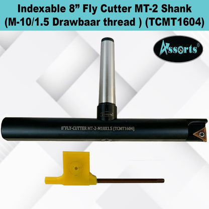 Assorts 8″ Balanced Fly Cutter Indexable Face Milling Cutter with MT2 Shank (M10 × 1.5 Drawbar Thread), Single TCMT1604 Insert, Torx Screw & Star Key Included