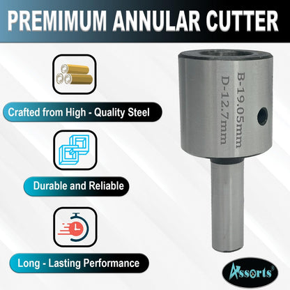 Annular Cutter 1/2" Shank Tool Steel Holder (Hard & Ground) with Lock Screw- Accepts/Suit 19 mm Shank rota broaches (OAL - 75 mm)