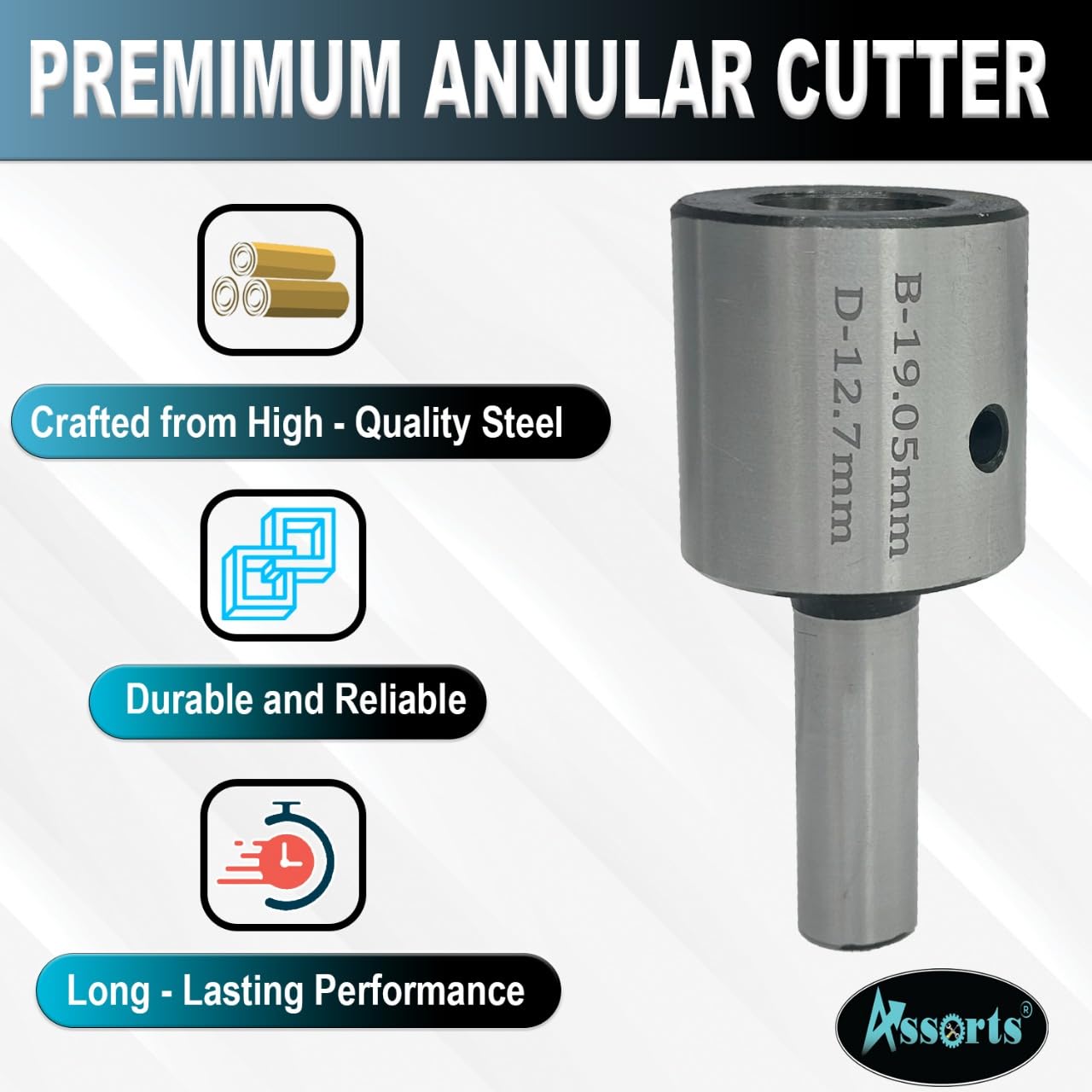 Tool Steel Annular Cutter Holder (Hard & Ground) with Lock Screw- Accepts/Suit 19 mm Shank Rota Broaches