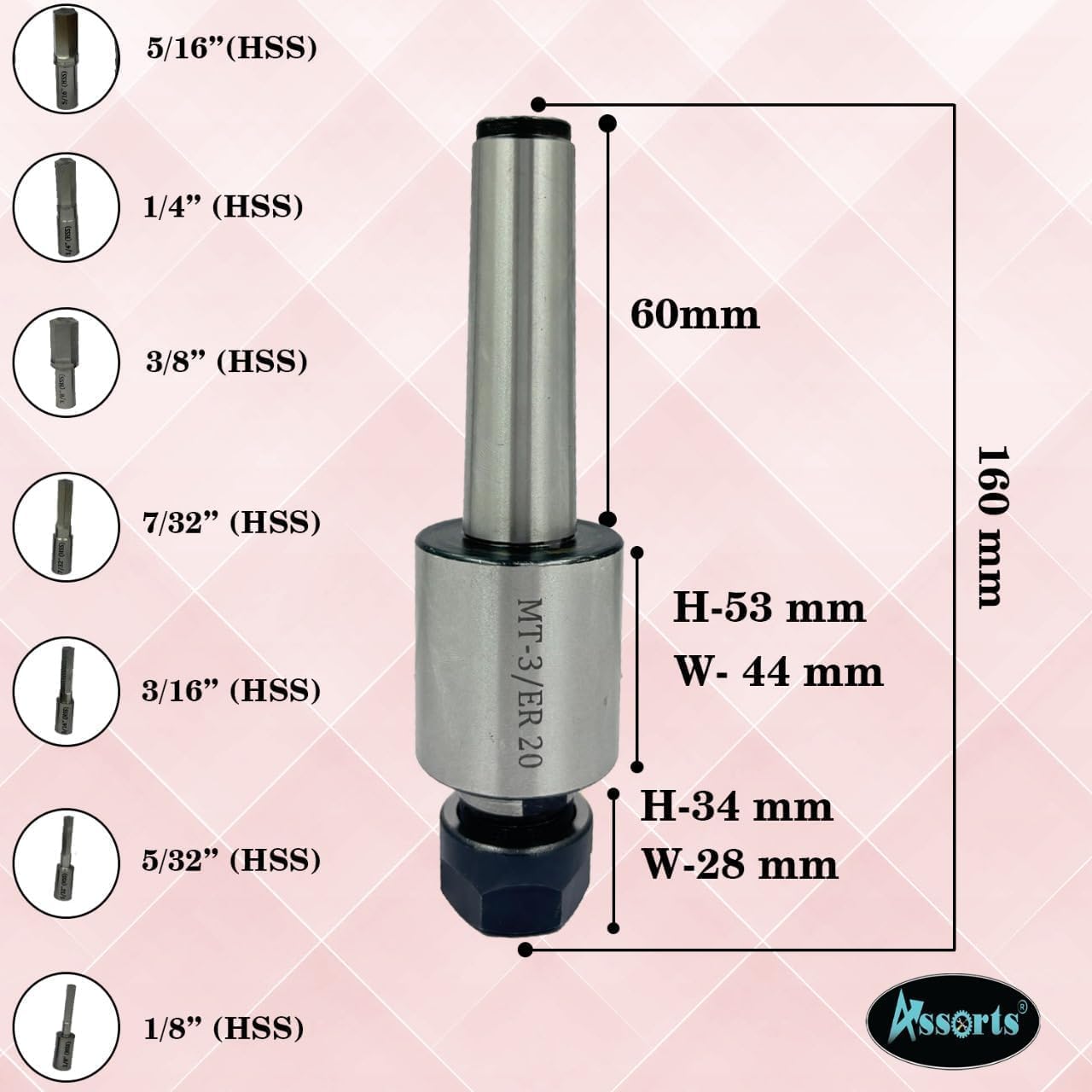 Assorts MT3 Shank Rotary Broach Kit with ER-20 Adapter & 7-Piece Hex Broach Set – Premium Precision Tools for CNC and Milling Operation