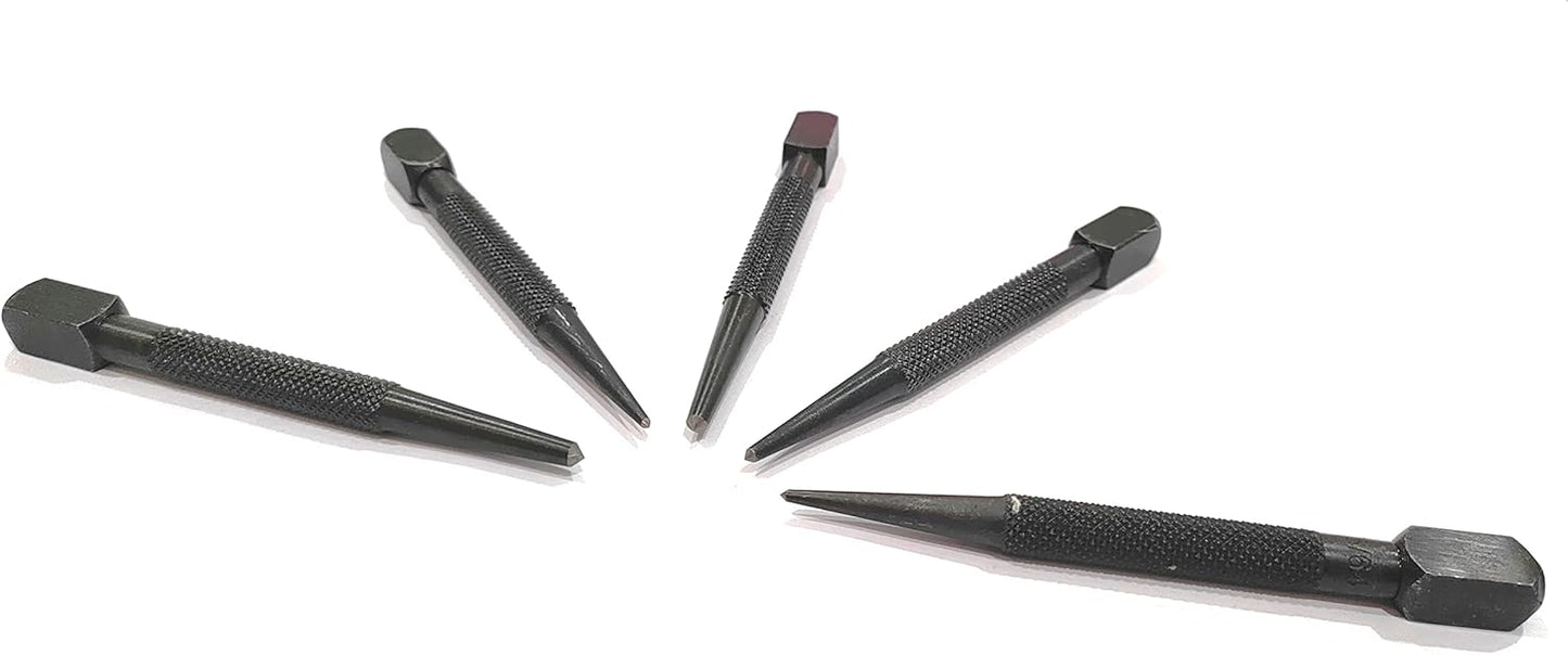 5 Pc square head knurled body grip Center punch-Imperial sizes II Hard & ground tip
