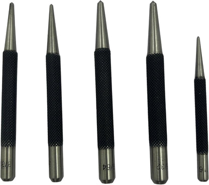 Set of 5 Round Head Center Punches for Metal and Woodworking – High-Quality Hand Tools