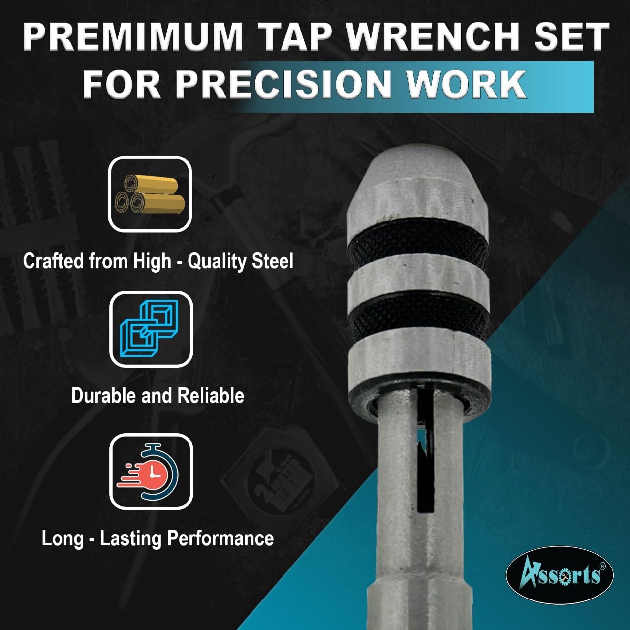 ASSORTS T-Handle Tap Wrench Set – 3 Pcs | Solid Collet Jaws for Precision Tapping & Reaming
