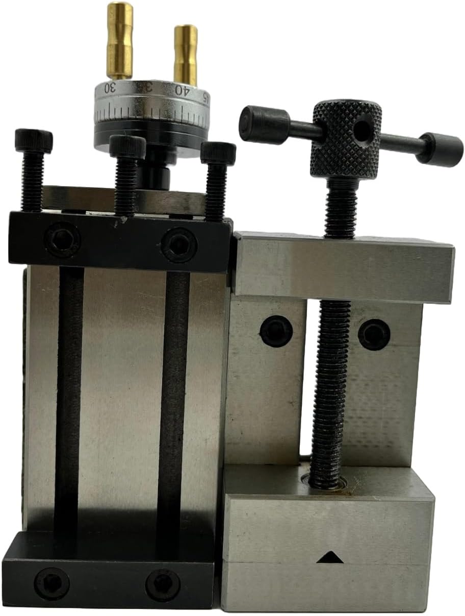 Assorts Tool Post Mini Vertical Slide – 4-Jaw Chuck or 50mm Steel Vise with Side Scale for Mini Lathe Metalworking(Combos of Tool Post MINI VS With scale)