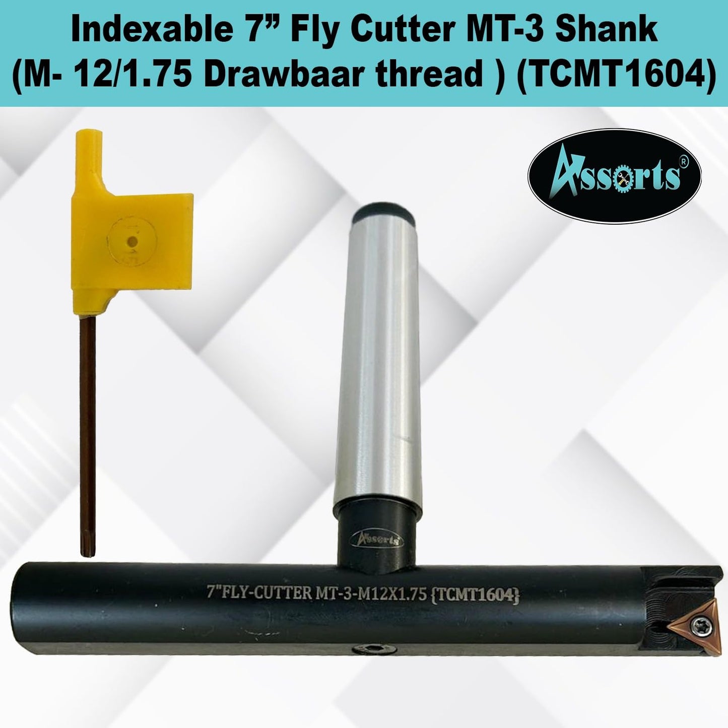 Assorts 7″ Balanced Fly Cutter Indexable Face Milling Cutter with MT3 Shank (M12 × 1.75 Drawbar Thread), Single TCMT1604 Insert, Torx Screw & Star Key Included