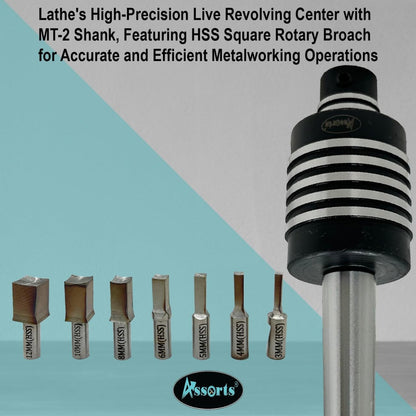 Assorts MT2 Live Revolving Center with Square Tool Rotary Broach – Precision Lathe Center-Centre for Internal Square Broaching. (mm Size)