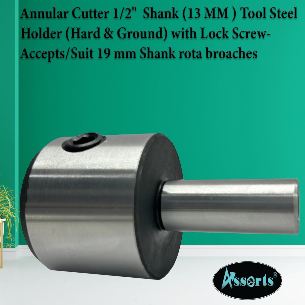 Annular Cutter 1/2" Shank (13 mm) Tool Steel Holder (Hard & Ground) with Lock Screw- Accepts/Suit 19 mm Shank rota broaches (OAL - 62 mm)