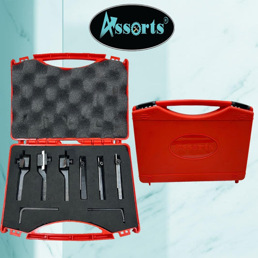 Assorts Mini Cut-Off Parting Tool Set - Includes 6mm, 8mm, and 10mm Shank Sizes with HSS Parting Blade, and Mini Turning Tool Holder with 10mm Shank - Left, Right, and Straight Turning Tools
