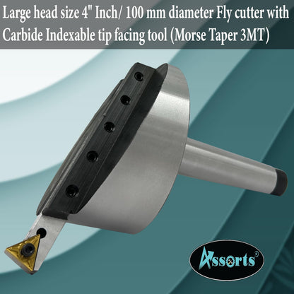 Large head size 4" Inch/ 100 mm diameter Fly cutter with Carbide Indexable tip facing tool (Morse Taper 3MT)